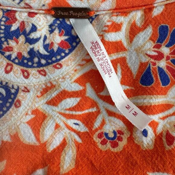 Free People Orange White Boho 100% Cotton Top Medium - Picture 5 of 5